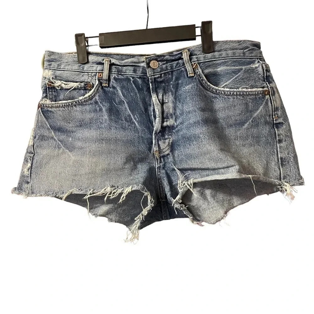 AGOLDE PARKER DENIM DISTRESSED SHORTS